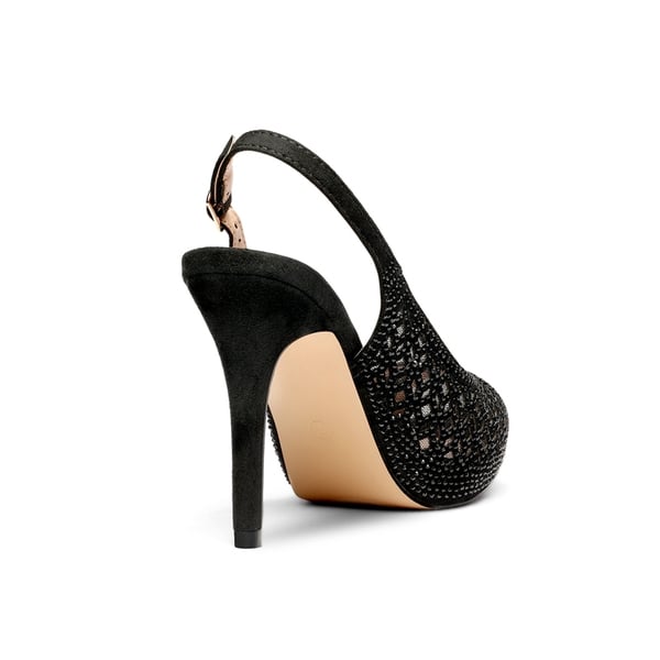 Peep Toe Rhinestone Pumps - BLACK SUEDE - 3